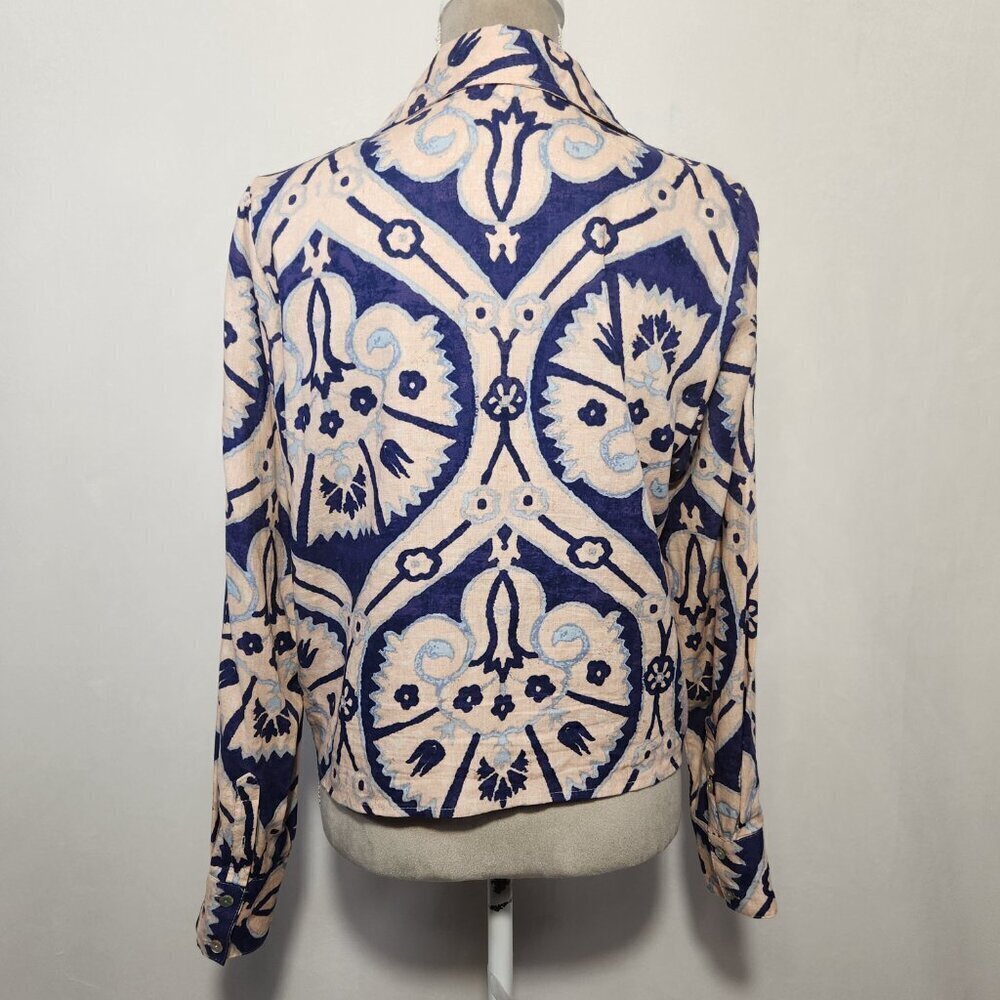 Christian Siriano NY Women's Size L Linen Blend Floral Tie Front Button Down Top - Picture 12 of 16